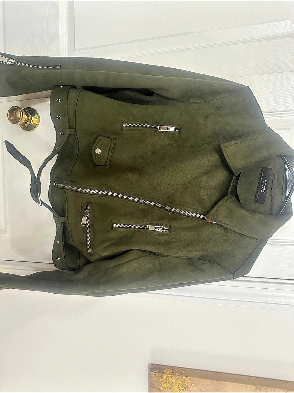 Zara Basic Faux Suede Moto Jacket Green Medium